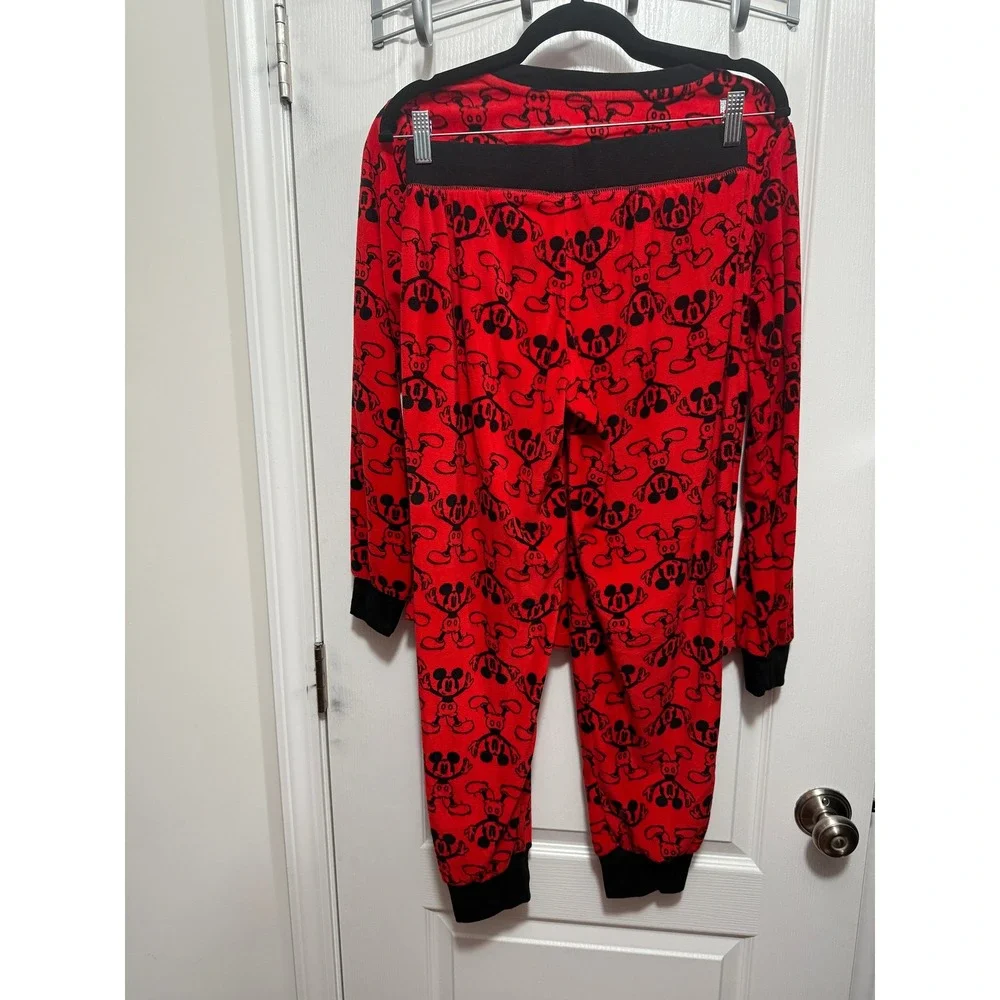 Disney‎ Mickey Mouse Red Pajama Set Sleepwear Top Pants Womens S cozy soft - Picture 2 of 15